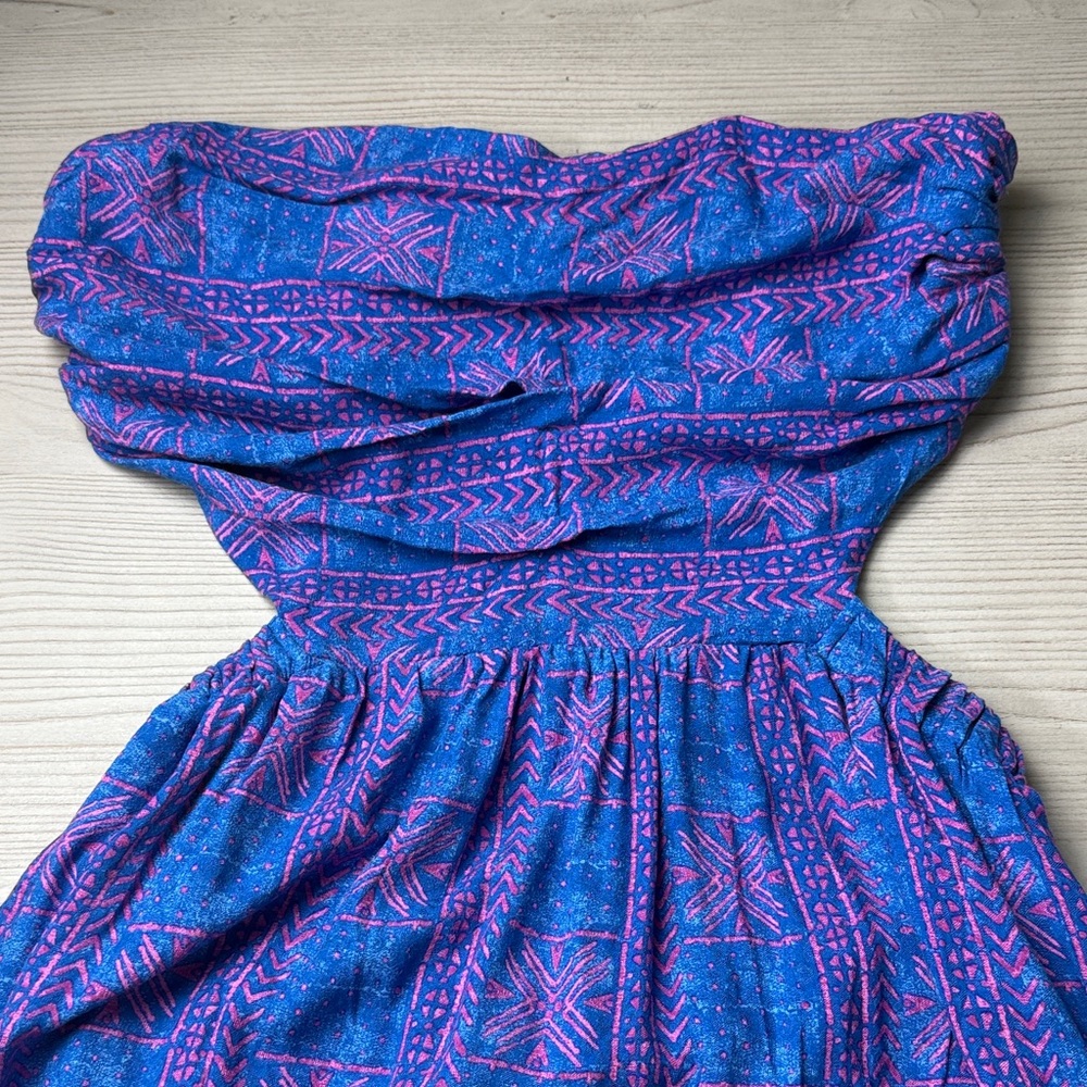 FREE PEOPLE "Peyton"Dress Maxi Strapless Cutout Dress Blue Pink M NWT